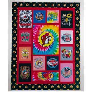 Buc-Ees Twin-Size Quilt 68"x86" Tie-Dye & Graphic Panels Polyester Cotton Blend